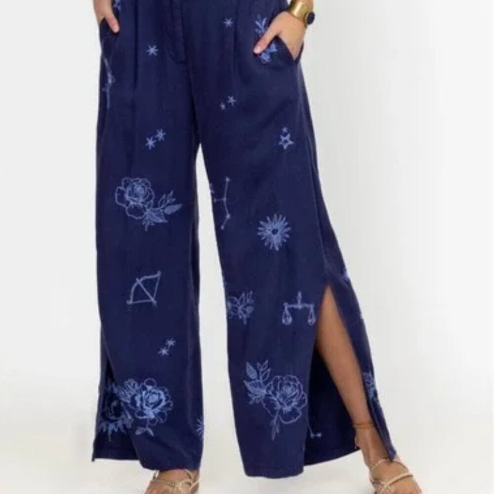 Johnny Was Bijou High Slit Embroidered Pants Boho Luxury XL NWT